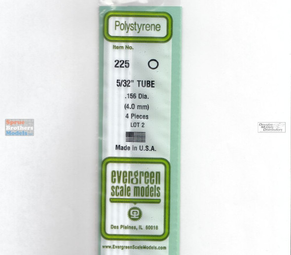 EVG0225 Evergreen Styrene Plastic .156 Round Tubing 4 pieces #225