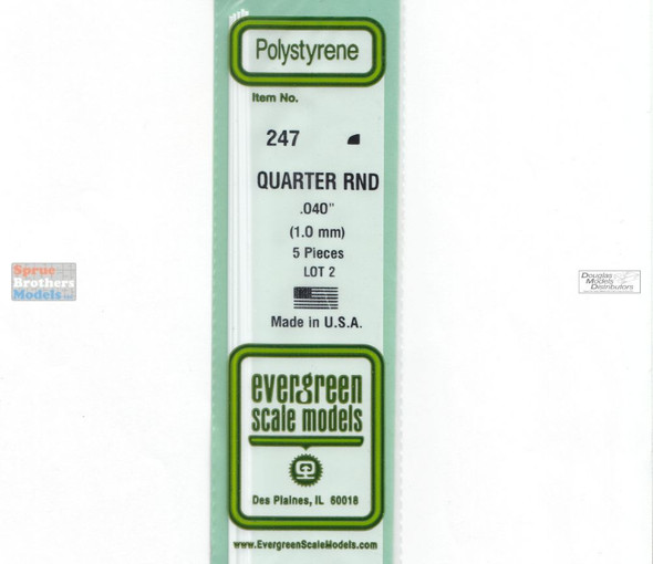 EVG0247 Evergreen Styrene Plastic .040 Quarter Round Rod 5 pieces #247