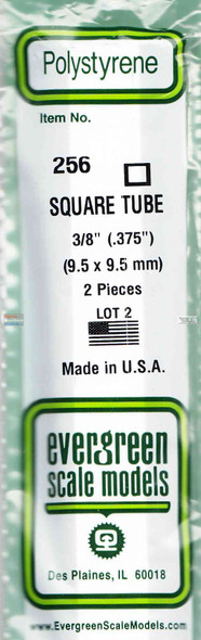 EVG0256 Evergreen Styrene Plastic .375 Square Tubing 2 pieces #256