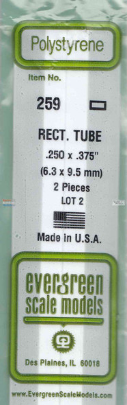 EVG0259 Evergreen Styrene Plastic .250 x .375 Rectangular Tubing 2 pieces #259