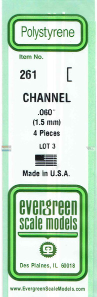 EVG0261 Evergreen Styrene Plastic .060 Channel 4 pieces #261