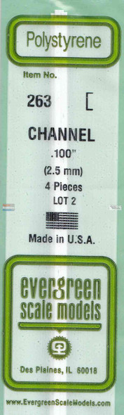 EVG0263 Evergreen Styrene Plastic .100 Channel 4 pieces #263
