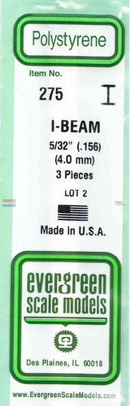 EVG0275 Evergreen Styrene Plastic .156 I-Beam 3 pieces #275