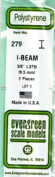 EVG0279 Evergreen Styrene Plastic .375 I-Beam 2 pieces #279