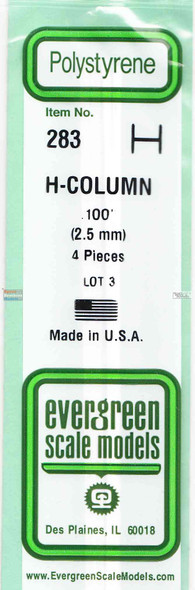 EVG0283 Evergreen Styrene Plastic .100 H-Column 4 pieces #283