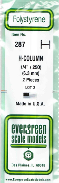 EVG0287 Evergreen Styrene Plastic .250 H-Column 2 pieces #287
