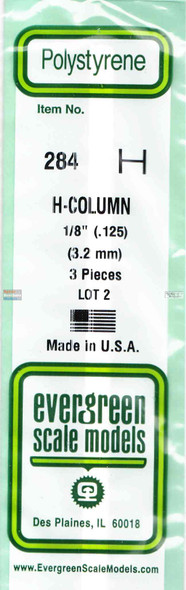 EVG0284 Evergreen Styrene Plastic .125 H-Column 3 pieces #284