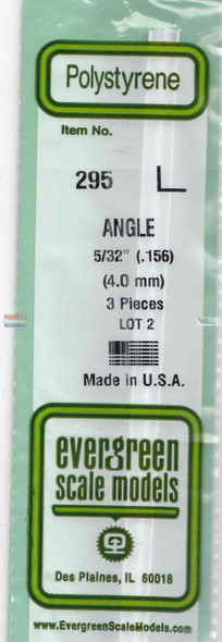 EVG0295 Evergreen Styrene Plastic .156 Angle 3 pieces #295