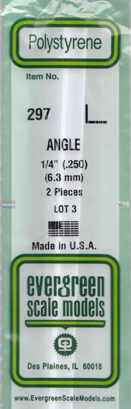 EVG0297 Evergreen Styrene Plastic .250 Angle 2 pieces #297