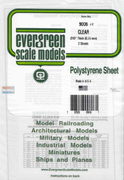 EVG9006 Evergreen Styrene Plastic .010 Clear Sheet 2 pieces #9006