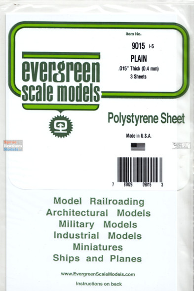 EVG9015 Evergreen Styrene Plastic .015 White Sheet 3 pieces #9015