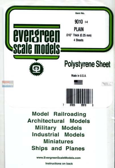 EVG9010 Evergreen Styrene Plastic .010 White Sheet 4 pieces #9010