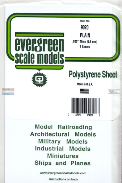 EVG9020 Evergreen Styrene Plastic .020 White Sheet 3 pieces #9020