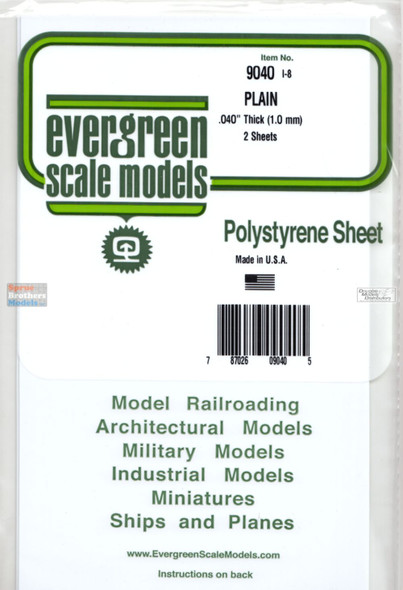 EVG9040 Evergreen Styrene Plastic .040 White Sheet 2 pieces #9040