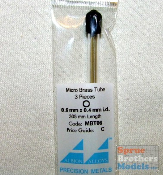 ALBMBT06 Albion Alloys Micro Brass Tube - 0.6mm x 0.4mm (OD-ID) 3 pcs #MBT06