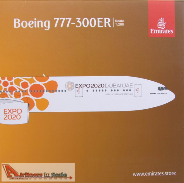GEMG20800 1:200 Gemini Jets Emirates Boeing 777-300ER Reg #A6-EPO 'Orange Expo 2020' (pre-painted/pre-built)