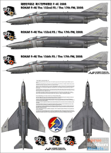 HODAL48006V1 1:48 HobbyDecal - ROKAF F-4E PhantomII The 17th FW, 2008 #AL48006V1