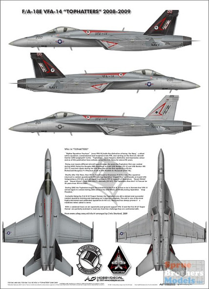 HODAL48010V1 1:48 HobbyDecal - F-18E Super Hornet VFA-14 Tophatters 2008-2009 #AL48010V1