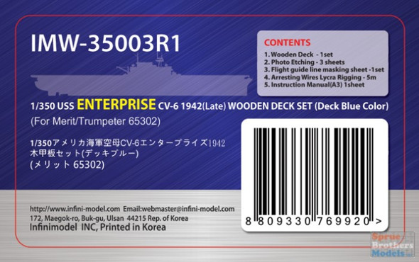 INFIMW35003R1 1:350 Infini Model USS Enterprise CV- Wooden Deck (Deck Blue Color) Set (MRT/TRP kit)