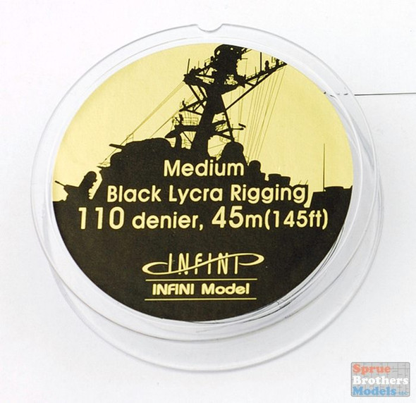 INFIR1101B Infini Model Black Lycra Ship Rigging - Medium 110 Denier (0.121mm x 145 feet)