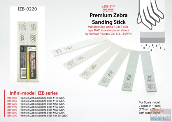 INFIZB0220 Infini Model Premium Zebra Sanding Stick - 220 Grit (2 pcs)