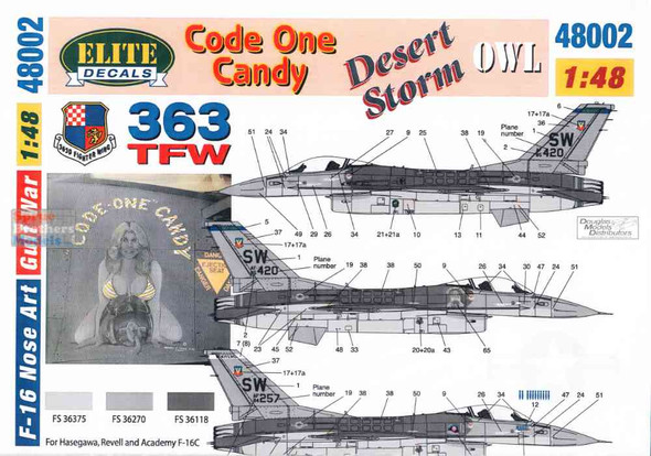 ISD48002 1:48 Elite Decals - F-16C Falcon 363TFW "Code One Candy"  "Desert Storm" & "Owl" #48002