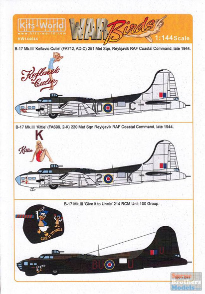 KSW144044 1:144 Kits-World Decals B-17 Flying Fortress Mk.III