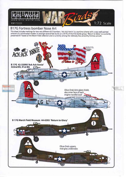 KSW172174 1:72 Kits-World Decals B-17G Flying Fortress Late War