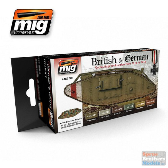AMM7111 AMMO by Mig Paint Set - British & German Camouflage Tank Color 1914-1918