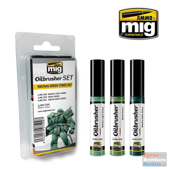 AMM7509 AMMO by Mig Oilbrusher Set - Mechas Green Tones