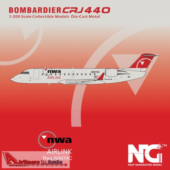NGM44001 1:200 NG Model NWA AirLink CRJ-440 Reg #N8974C (pre-painted/pre-built)
