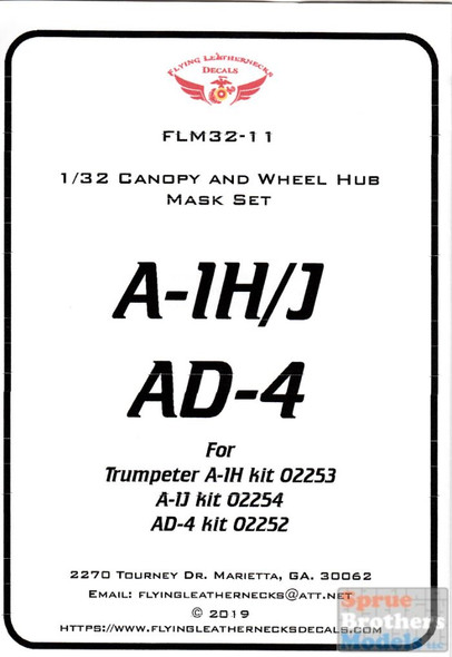 ORDFLM32011 1:32 Flying Leathernecks A-1H A-1J AD-4 Skyraider Canopy & Wheel Hub Mask Set (TRP kit)