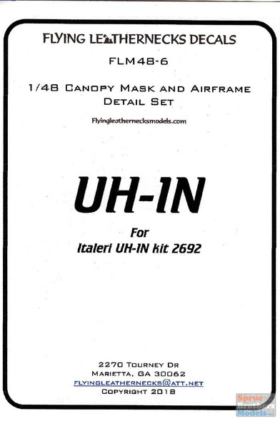 ORDFLM48006 1:48 Flying Leathernecks UH-1N Huey Canopy & Wheel Mask Set (ITA kit)