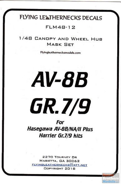 ORDFLM48012 1:48 Flying Leathernecks AV-8B GR.7/9 Harrier Canopy & Wheel Mask Set (HAS kit)
