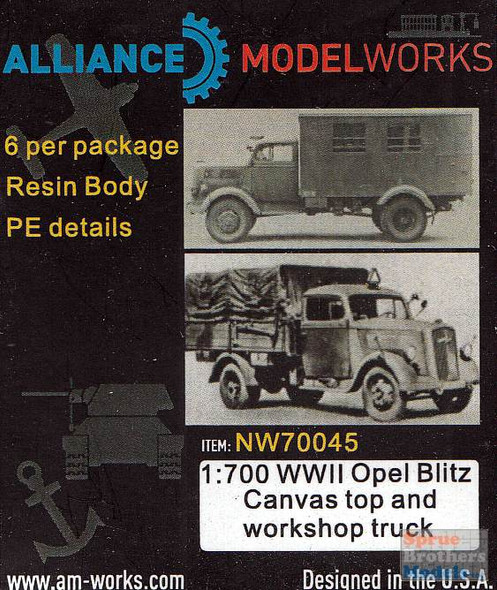 AMWNW70045 1:700 Alliance Modelworks WW2 Opel Blitz Canvas Top and Workshop Truck (6 pcs)