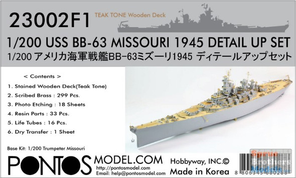 PONF23002 1:200 Pontos Model Detail Up Set - USS Missouri BB-63 1945 with Teak Tone Wood Deck (TRP kit)