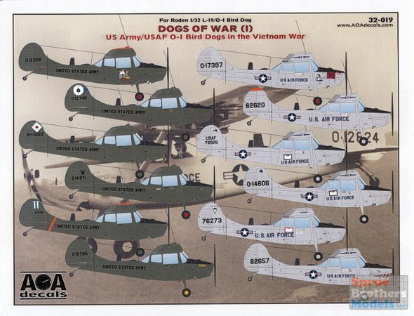 AOA32019 1:32 AOA Decals - Dogs of War Part 1: US Army/USAF O-1 Bird Dogs of the Vietnam War