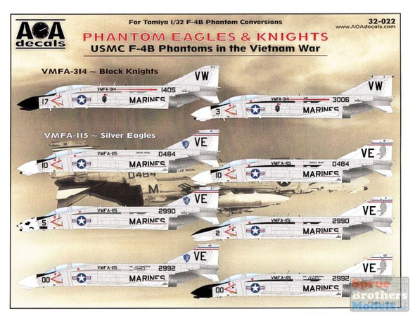 AOA32022 1:32 AOA Decals - USMC F-4B Phantom II in the Vietnam War - VMFA-314 Black Knights / VMFA-115 Silver Eagles