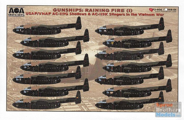 AOA72006 1:72 AOA Decals - Gunships: Raining Fire (1) USAF/VNAF AC-119G Shadows & AC-119K Stingers in the Vietnam War