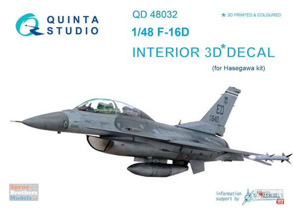 QTSQD48032 1:48 Quinta Studio Interior 3D Decal - F-16D Falcon (HAS kit)
