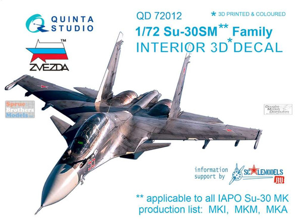 QTSQD72012 1:72 Quinta Studio Interior 3D Decal - Su-30SM Flanker Family (ZVE kit)