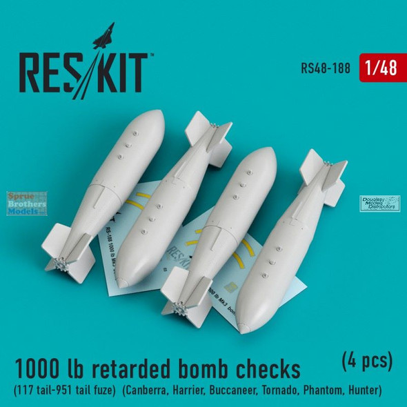 RESRS480188 1:48 ResKit 1000lb Retarded Bomb Checks (117 Tail-951 Tail Fuze)