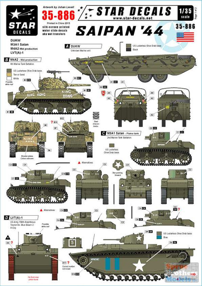 SRD35886 1:35 Star Decals - Saipan 1944 DUKW M3A1 Satan M4A2 LVT(A)-1