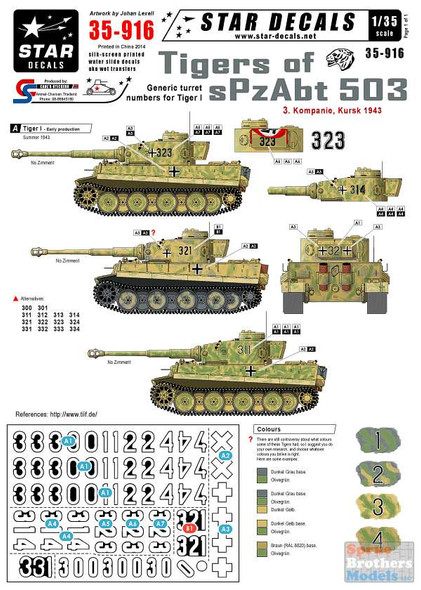 SRD35916 1:35 Star Decals - Tigers of aPzABT 503 Pt 3 Generic Turret Numbers 3.Kompanie Kursk 1943