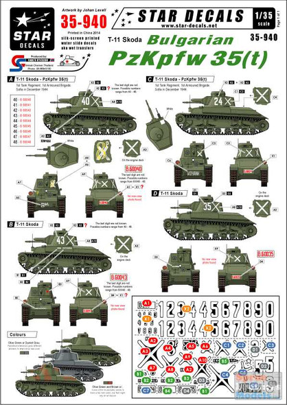 SRD35940 1:35 Star Decals - Bulgarian Pz.Kpfw.35(t) T-11 Skoda