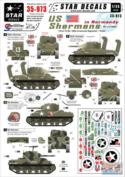 SRD35973 1:35 Star Decals - US M4 M4A1 Shermans in Normandy