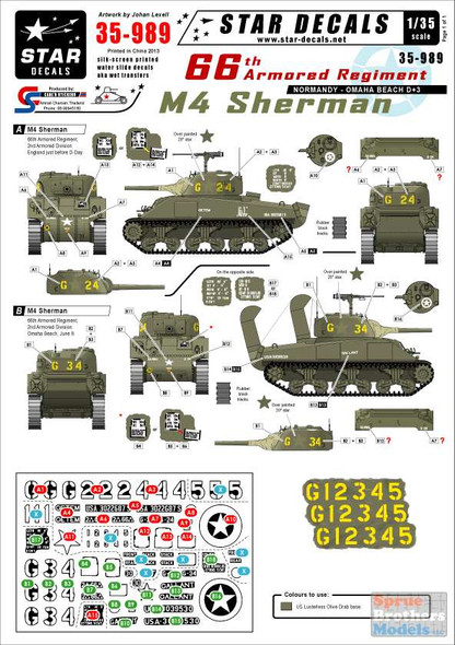 SRD35989 1:35 Star Decals - M4 Sherman 6th Armored Regiment Normandy Omaha Beach