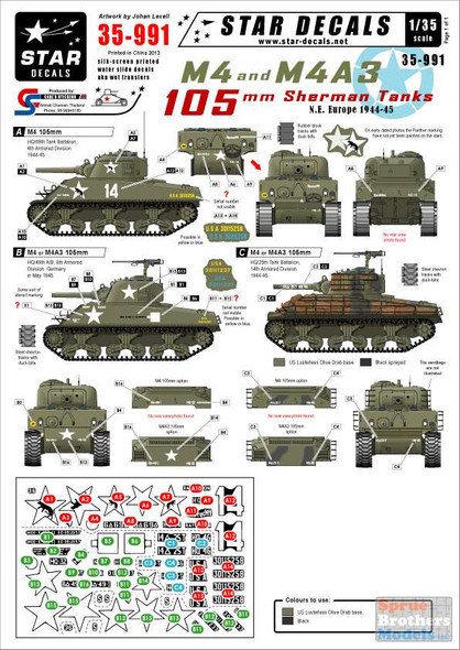 SRD35991 1:35 Star Decals - US M4 and M4A3 105mm Sherman Tanks NW Europe 1944-45