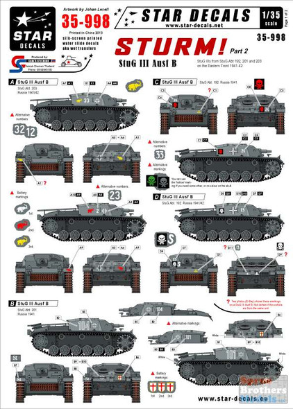 SRD35998 1:35 Star Decals - STURM! Part 2 STuG III Ausf B