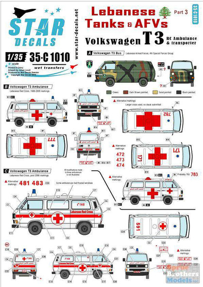 SRD35C1010 1:35 Star Decals - Lebanese Tanks & AFVs Part 3: Volkswagen T3 RC Ambulance & Transporter